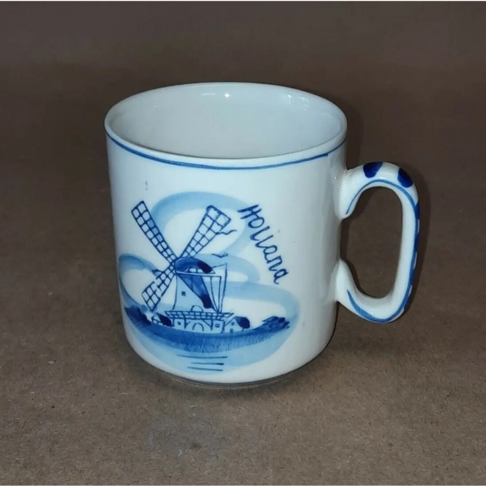Vintage Delft Blue and White Holland Windmill Coffee Mug Tea Cup 10283